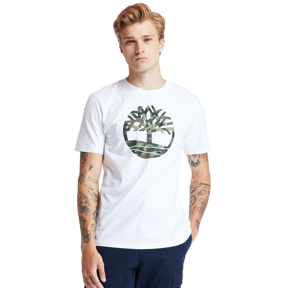 Camisetas Timberland Hombre Kennebec River Tree-Logo Blancas - Chile PIG-917458